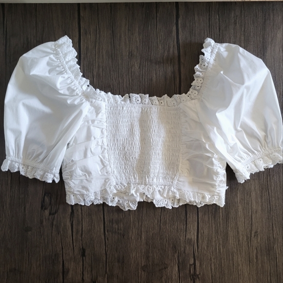NWOT - MABLE Country Nights Cropped Lace Up Peasant Blouse - White - Picture 3 of 8